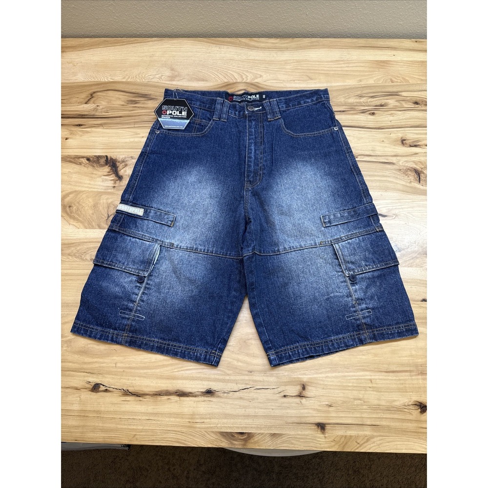 Vintage Y2K Southpole Blue Denim Cargo Jean Shorts Men's Size 40 Baggy Jorts